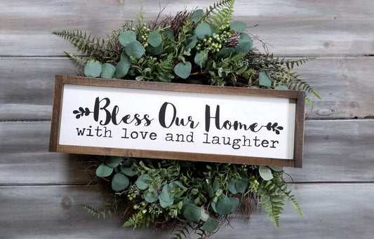 Bless Our Home with Love and Laughter, Wooden Sign, Home Decor